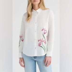 Hunter White Button-Down Shirt with Pink Floral Iris Print
